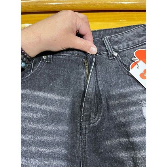 Cider Jeans Women's Size Medium 29x29 Black High Rise Baggy Wide Distressed NWT - Picture 6 of 12